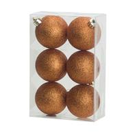 Cosy & Trendy 6x stuks kunststof glitter kerstballen oranje 6 cm -
