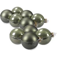 Bellatio 20x stuks glazen kerstballen graniet groen 8 en 10 cm mat/glans -