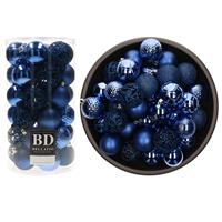 Bellatio 74x stuks kunststof kerstballen kobalt blauw 6 cm glans/mat/glitter mix -