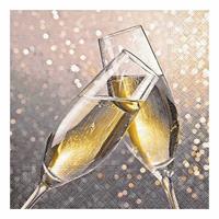 Paperdesign 20x Champagne thema servetten met glazen 33 x 33 cm -