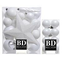 Bellatio 49x stuks kunststof kerstballen met ster piek wit mix -