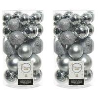 Decoris 60x Zilveren kerstballen 4 - 5 - 6 cm kunststof mat/glans/glitte -
