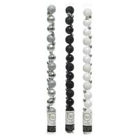 Bellatio 42x Stuks kunststof kerstballen mix zwart/zilver/wit 3 cm -
