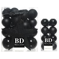 Bellatio 49x stuks kunststof kerstballen met ster piek zwart mix -