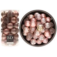 Bellatio 74x stuks kunststof kerstballen lichtroze (blush pink) 6 cm glans/mat/glitter mix -