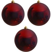 3x Grote donkerrode kerstballen van 14 cm glans van kunststof -