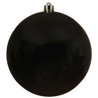 Decoris 4x Grote zwarte kerstballen van 14 cm glans van kunststof -
