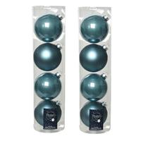Decoris 8x stuks glazen kerstballen ijsblauw (blue dawn) 10 cm mat/glans -