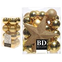 Decoris Kerstversiering kunststof kerstballen met piek goud 4-5-6-8 cm pakket van 49x stuks -