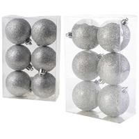 Cosy & Trendy Kerstversiering set glitter kerstballen zilver 6 - 8 cm - pakket van 30x stuks -