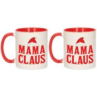 Bellatio Set van 2x stuks mama Claus koffiemokken / theebekers rood kerst cadeau mama 300 ml -
