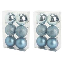 Cosy & Trendy 24x stuks kunststof kerstballen ijsblauw 8 cm mat/glans/glitter -