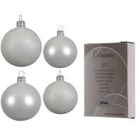 Decoris Glazen kerstballen pakket winter wit glans/mat 38x stuks 4 en 6 cm inclusief haakjes -