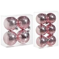 Cosy & Trendy Kerstversiering set circel-motief kerstballen roze 6 - 8 cm - pakket van 20x stuks -