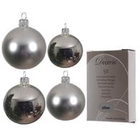Decoris Glazen kerstballen pakket zilver glans/mat 38x stuks 4 en 6 cm inclusief haakjes -