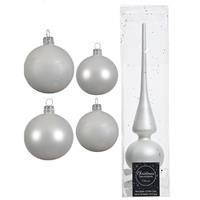 Decoris Glazen kerstballen pakket winter wit glans/mat 38x stuks 4 en 6 cm met piek mat -