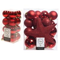 Decoris Kerstversiering kunststof kerstballen met piek rood 4-5-6-8 cm pakket van 49x stuks -