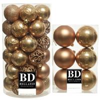 Bellatio 43x stuks kunststof kerstballen camel bruin 6 en 8 cm glans/mat/glitter mix -