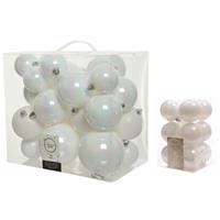 Decoris Kerstversiering kunststof kerstballen parelmoer wit 6-8-10 cm pakket van 38x stuks -