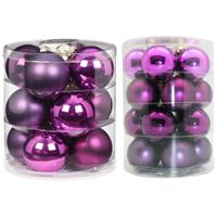 Christmas goods Kerstversiering glazen kerstballen paars 6-8 cm pakket van 32x stuks -
