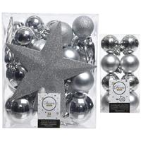 Decoris Kerstversiering kunststof kerstballen met piek zilver 4-5-6-8 cm pakket van 49x stuks -