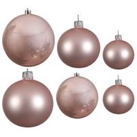 Decoris Glazen kerstballen pakket lichtroze glans/mat 16x stuks diverse maten -