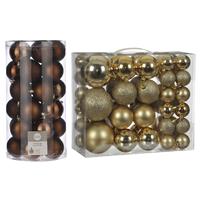 House of Seasons 76x stuks kunststof kerstballen goud en bruin 4, 6 en 8 cm -