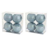 Cosy & Trendy 8x stuks kunststof glitter kerstballen ijsblauw 10 cm -