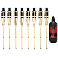 Esschert Design 8x stuks Bamboe fakkels safe 60 cm inclusief 1 liter lampenolie/fakkelolie -