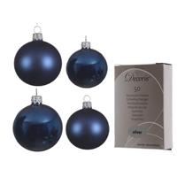 Decoris Glazen kerstballen pakket donkerblauw glans/mat 38x stuks 4 en 6 cm inclusief haakjes -