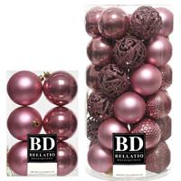 Bellatio 43x stuks kunststof kerstballen oudroze (velvet pink) 6 en 8 cm glans/mat/glitter mix -