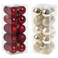 Cosy & Trendy Kleine kunststof kerstversiering 40x stuks set en 3 cm kerstballen in het goud en rood -