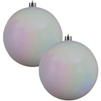 Decoris 2x Grote parelmoer witte kerstballen van 20 cm glans van kunststof -