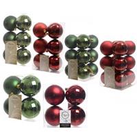 Decoris Kerstversiering kunststof kerstballen mix donkerrood/donkergroen 6-8-10 cm pakket van 44x stuks -