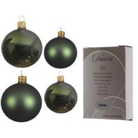 Decoris Glazen kerstballen pakket donkergroen glans/mat 38x stuks 4 en 6 cm inclusief haakjes -
