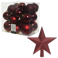 Decoris Kerstversiering kunststof kerstballen met piek donkerrood 6-8-10 cm pakket van 27x stuks -