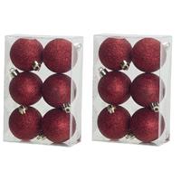 Cosy & Trendy 18x Rode glitter kerstballen 6 cm kunststof - kerstversiering -