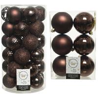 Decoris Kerstversiering kunststof kerstballen donkerbruin 6-8 cm pakket van 49x stuks -