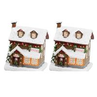 Bellatio 2x stuks kerstdorp kersthuisjes bakkerijen met verlichting 9 x 11 x 12,5 cm -