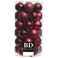 Bellatio 37x stuks kunststof kerstballen donkerrood 6 cm inclusief kerstbalhaakjes -