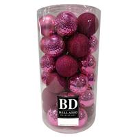 Bellatio 37x stuks kunststof kerstballen fuchsia roze 6 cm inclusief kerstbalhaakjes -