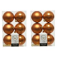 Decoris 18x stuks kunststof kerstballen cognac bruin (amber) 8 cm glans/mat -