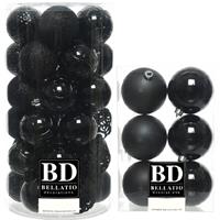 Bellatio Kerstversiering kunststof kerstballen zwart 6-8 cm pakket van 49x stuks -