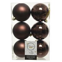 Decoris 6x Donkerbruine kerstballen 8 cm kunststof mat/glans -