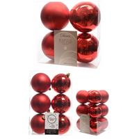 Decoris Kerstversiering kunststof kerstballen rood 6-8-10 cm pakket van 22x stuks -