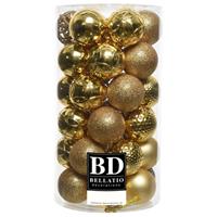 Bellatio 37x stuks kunststof kerstballen goud 6 cm inclusief kerstbalhaakjes -