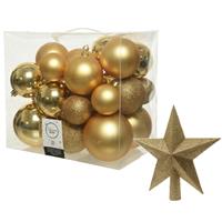 Decoris Kerstversiering kunststof kerstballen met piek goud 6-8-10 cm pakket van 27x stuks -