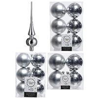 Decoris Kerstversiering kunststof kerstballen met piek zilver 6-8-10 cm pakket van 37x stuks -
