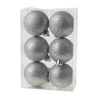 Cosy & Trendy 18x Zilveren glitter kerstballen 6 cm kunststof -