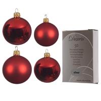 Decoris Glazen kerstballen pakket kerstrood glans/mat 38x stuks 4 en 6 cm inclusief haakjes -